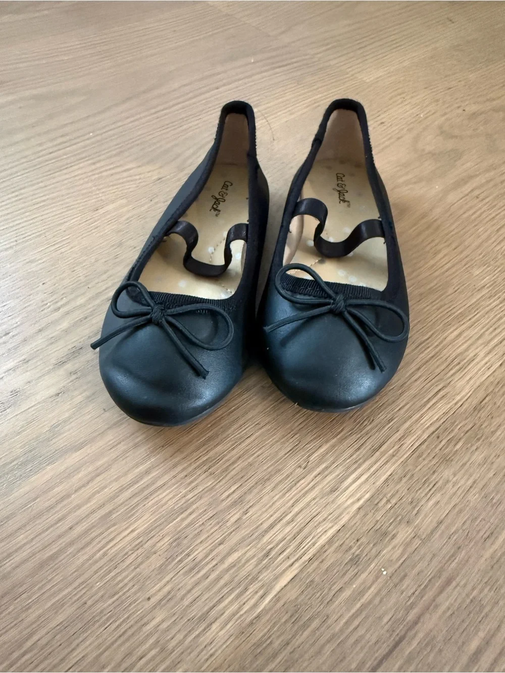 Cat & Jack Black Girls' Slip-On Ballet Flats with Bow Trim